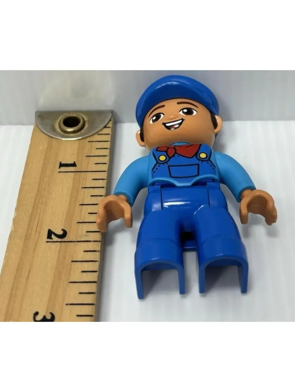 LEGO Duplo Figure Blue Train Driver Engineer Mechanic Blue Hat Overalls GUC